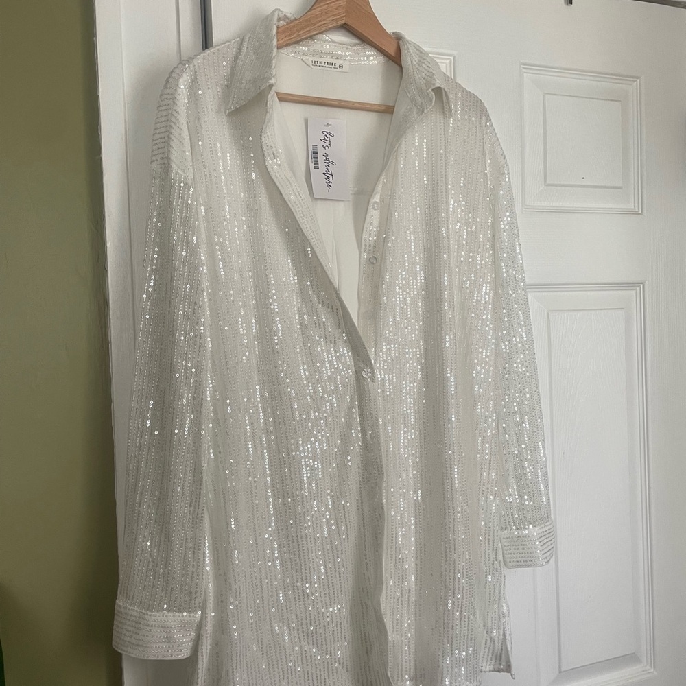 12th Tribe Shimmering White Sequin Shirt